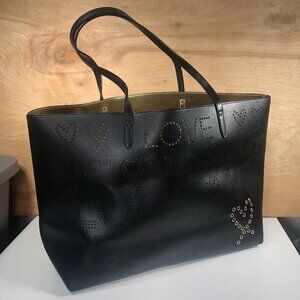 Victoria's Secret Love Large Faux Leather Open Tote All Black Shoulder Tote Bag